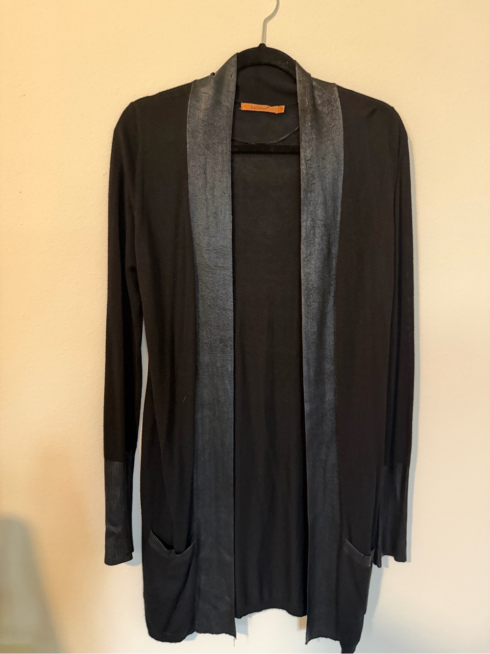 Belldini Black Open-Front Cardigan with metallic details